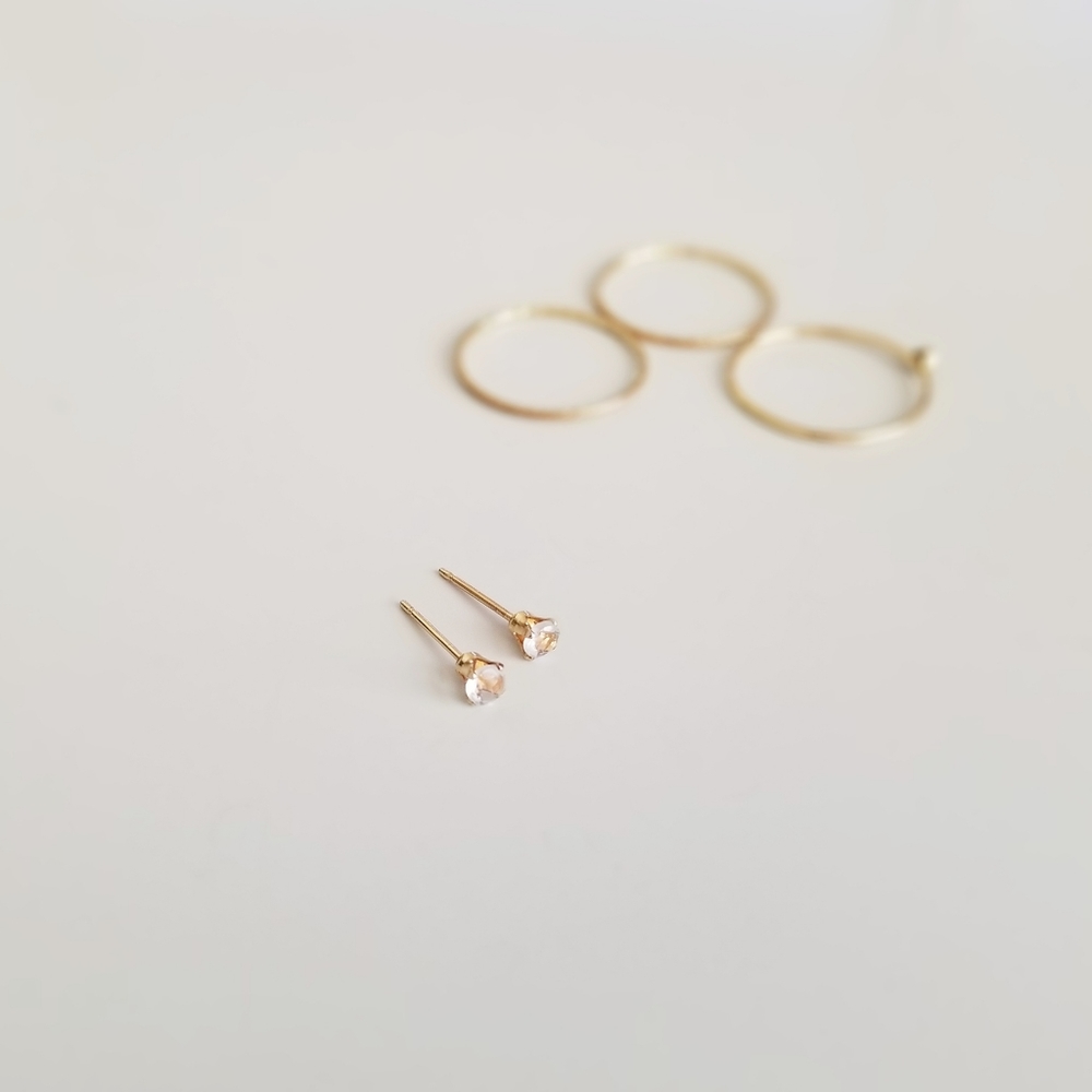 Tiny, Dainty, Gold Filled, Moonstone Studs - Picture 2 of 6
